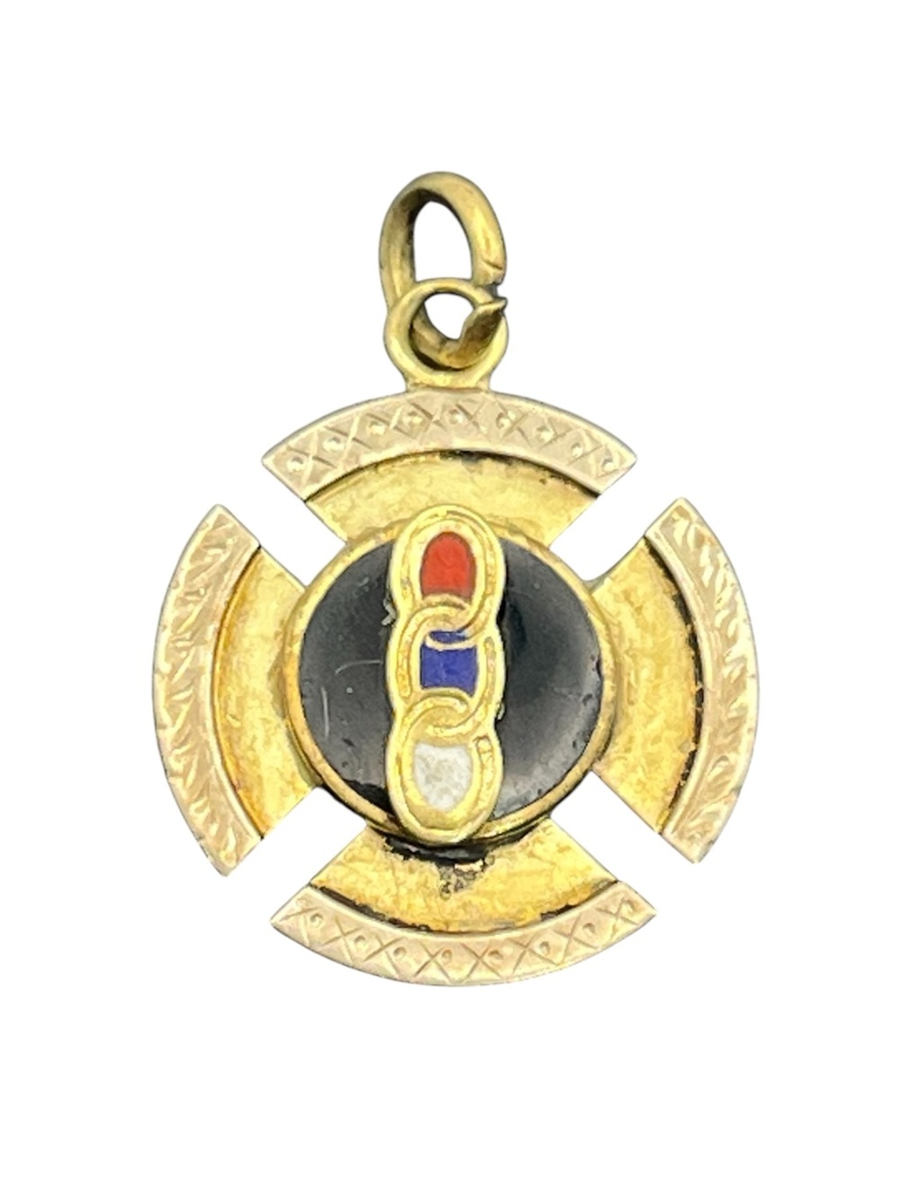 Antique enamel gold tone pendant Independent Order of Odd Fellows vintage